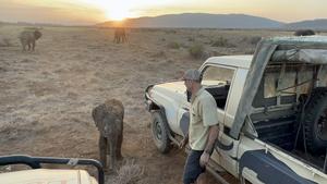 George Wittemyer and elephant calf at truck