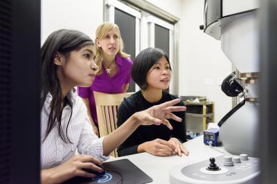 Researchers at Electron Microscope