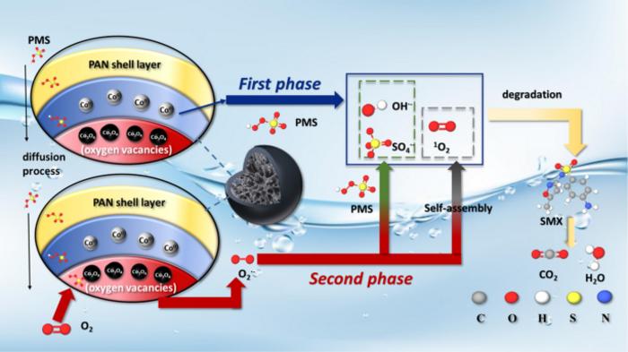 New magnetic carbon beads doped with graphene and cobalt to efficiently degrade sulfamethoxazole: superoxide radical acceleration strategy