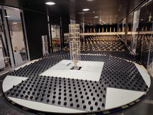 View of the aeroelastic model in the Imperial 10x5 Wind Tunnel