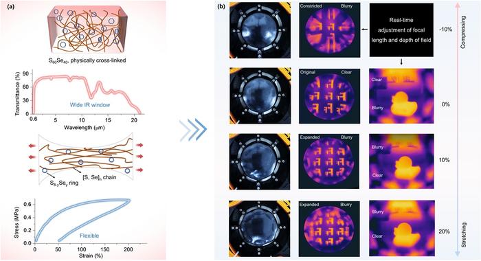 Figure | Dual network chalcogenide glass reconciling flexibility with IR transparency for programmable adaptive optics.