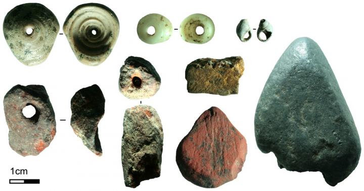 Close-Up Images of Manufactured Beads and Decorative Ochre from Fa-Hien Lena