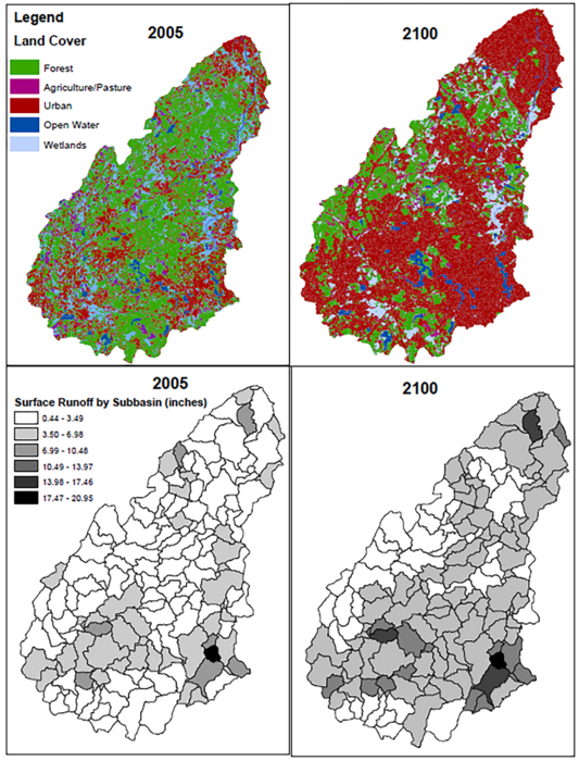 Land-use change and runoff, 2005 and 2100