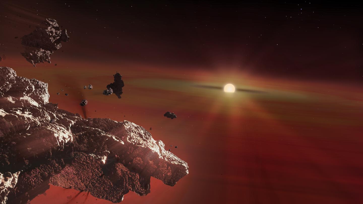 Artist's impression of planetary crusts accreting into a white dwarf. Credit: University of Warwick/Mark Garlick