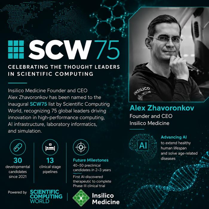 Insilico Medicine Founder and CEO Alex Zhavoronkov Recognized in Inaugural SCW75 for Pioneering AI-Driven Drug Discovery and Longevity Research