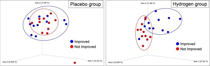 Principal coordinate analysis (PCoA) of the gut microbiome before the hydrogen supplementation