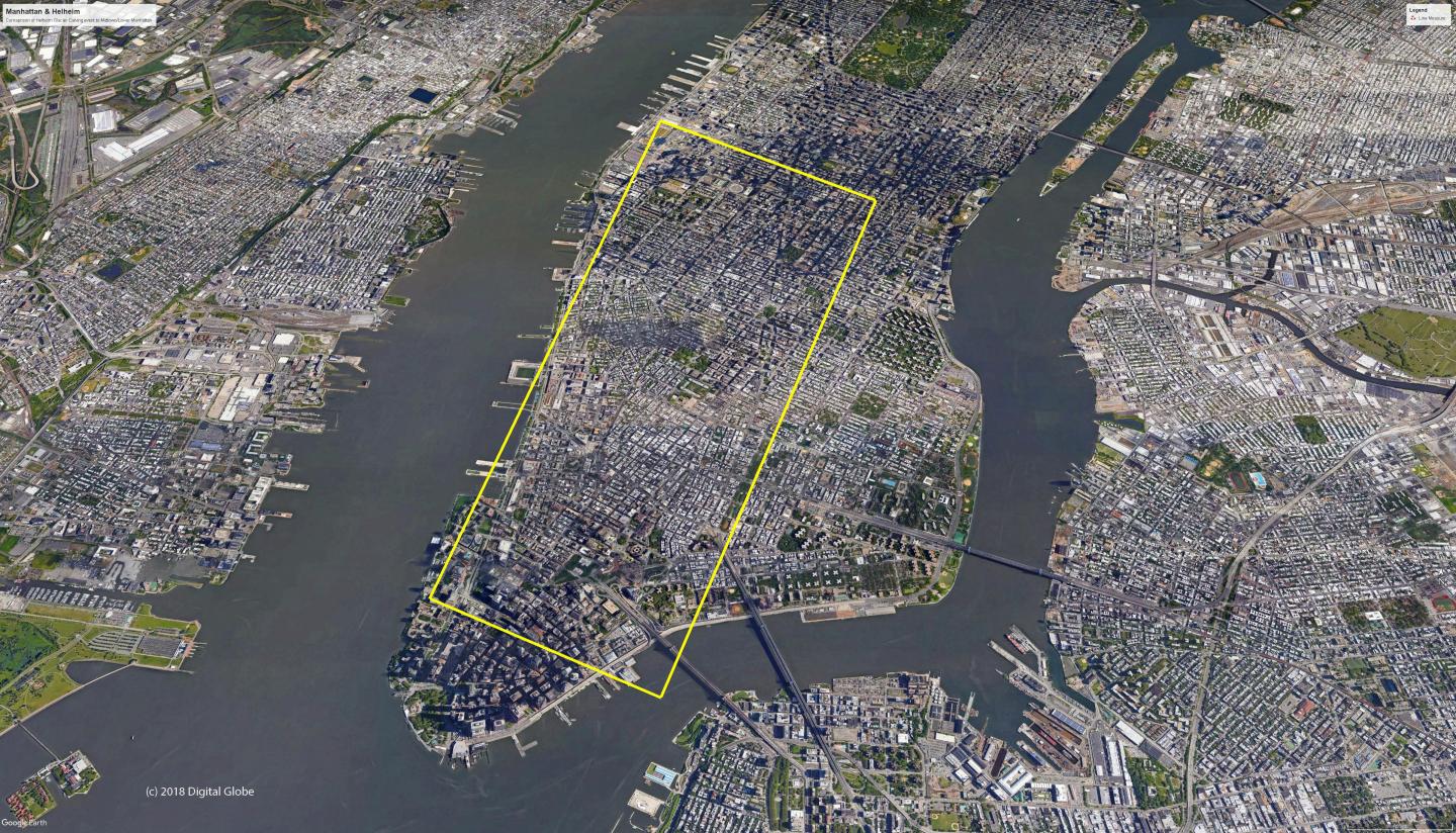 An Illustrated Overlay of the Iceberg's Dimensions Over Manhattan