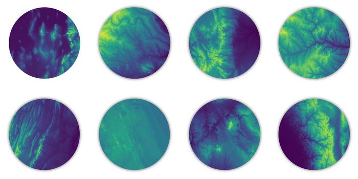 Elevation maps of the planet's surface