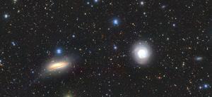 A high-resolution colour image showing the central galaxies NGC5713 and NGC5719 taken by the Hyper Suprime-Cam at the Subaru telescope in Hawaii.  (Photo credit: Professor Helmut Jerjen )