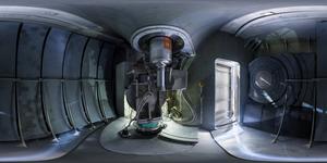 Panoramic view inside IN16B's secondary spectrometer at the Institut Laue Langevin (ILL).