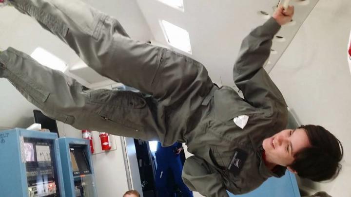 Camila Morales-Navas floats in microgravity