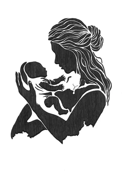 A woman with child in her arms