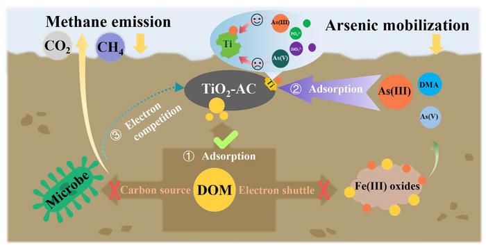 Titanium dioxide-loaded biochar composite simultaneously reduces arsenic mobilization and methane emissions in flooded paddy soils
