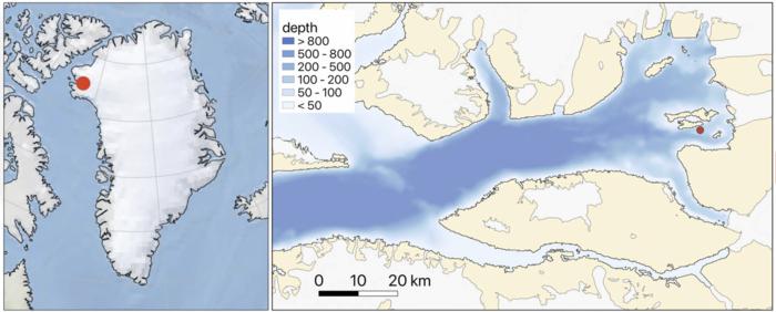 A map of Inglefield Bredning Fjord, Greenland