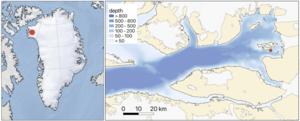 A map of Inglefield Bredning Fjord, Greenland