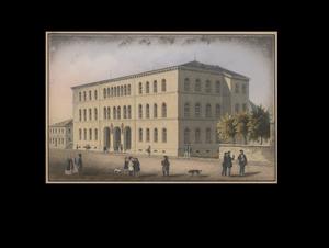 The Polytechnic School around 1840: The three-story building from 1836, designed by Heinrich Hübsch, is still in use today as the west wing of the main KIT building in Kaiserstraße. (Photo: Unknown, KIT Archives)