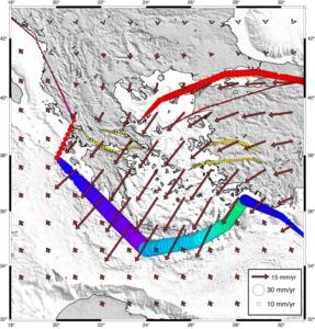 A seismic map of Greece, west Turkey and southern Balkan countries.