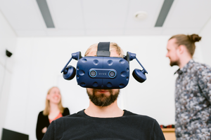 PhD student Peter Bang with VR headset