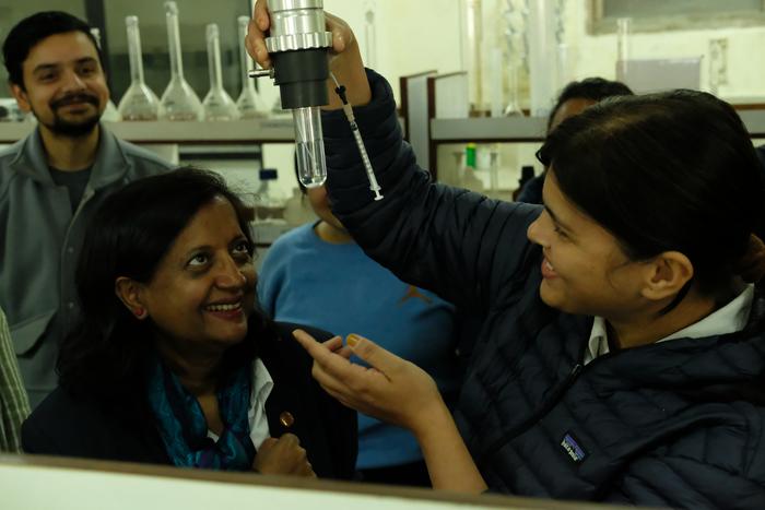 Dr Tista Prasai Joshi and Rachna Jha inspect photoreactor
