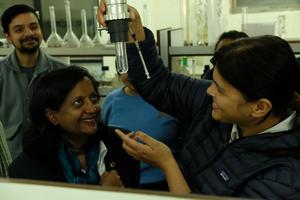 Dr Tista Prasai Joshi and Rachna Jha inspect photoreactor