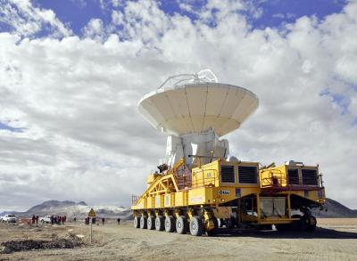 An ALMA Antenna En Route to the Plateau of Chajnantor for the First Time
