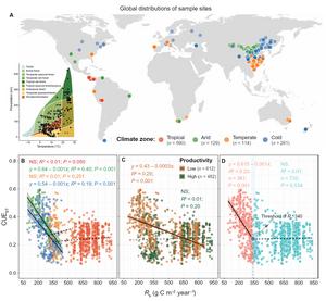 Geographic distributions of sample sites and relationships between CUEST and average annual Rh
