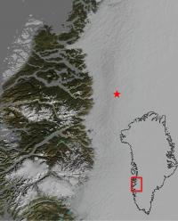 Map Showing Location of a Drained Sub-Glacial Lake in Greenland