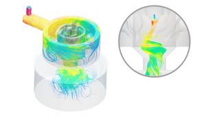 Model of tornado-like spinning air within the high shear drying system.