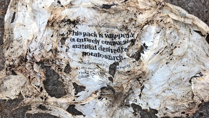 Compostable plastic in compost