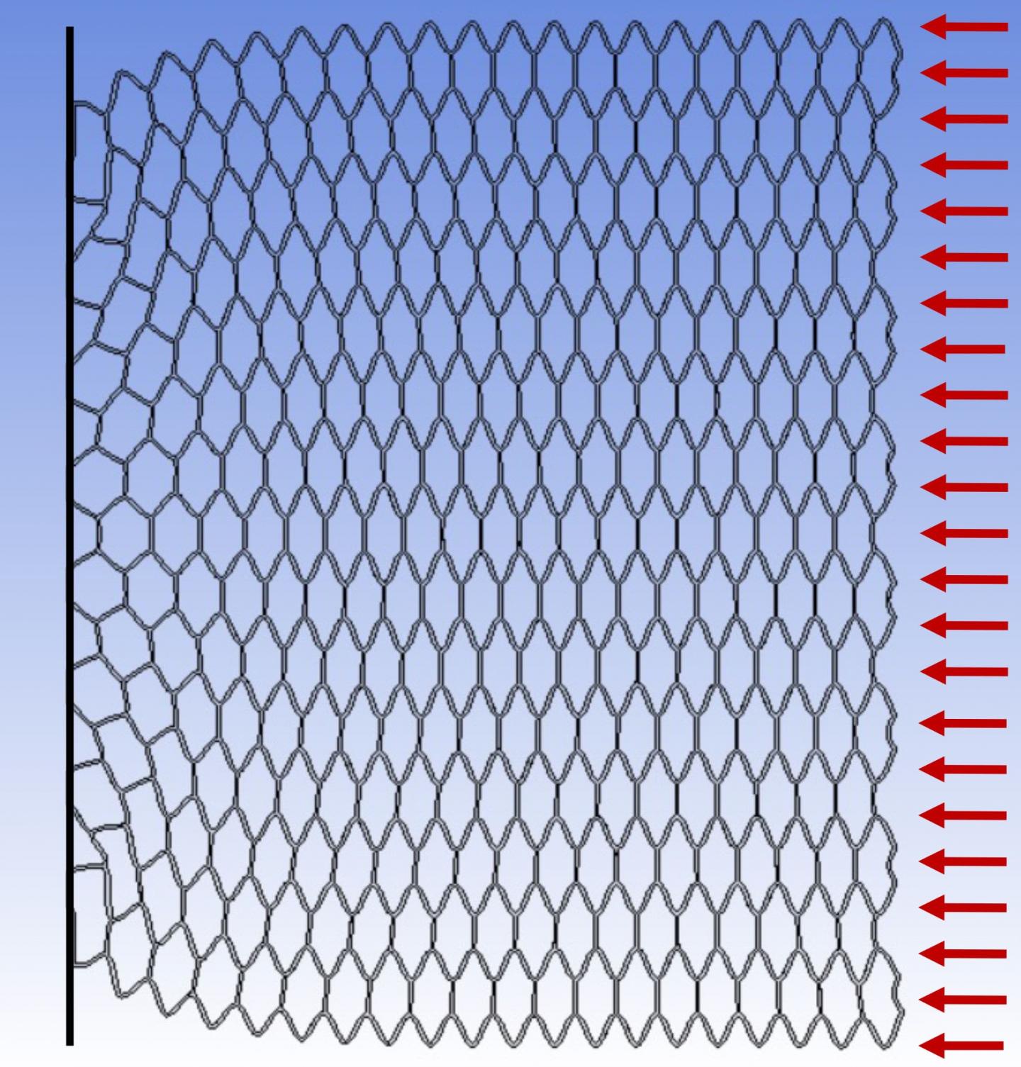 Hexagonal lattice material approaching buckling under compression