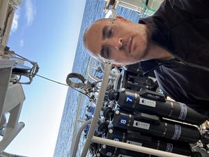 Léon Chafik aboard an oceanographic expedition
