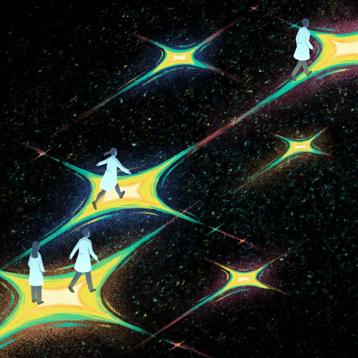 Illustration scientists in space