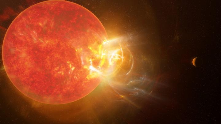 A flare erupts