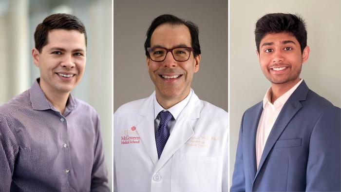 From left, David Murdock, MD, Siddharth Prakash, MD, PhD, and Krishi Manem. (Photo by UTHealth Houston)