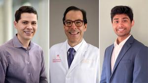 From left, David Murdock, MD, Siddharth Prakash, MD, PhD, and Krishi Manem. (Photo by UTHealth Houston)