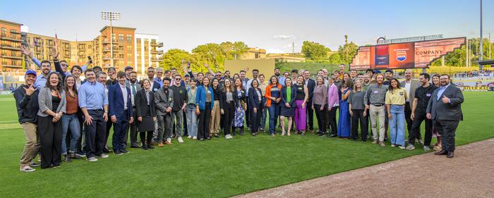 Participants of LEEP Demo Day on the field at Covenant Health Park, Knoxville, TN