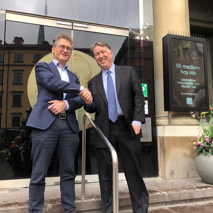 Ben Feringa and Paul Anastas outside the Nobel Prize Museum