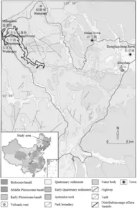 Fig. 2. Location of volcanic vents in the Jingpo Lake Holocene volcano.