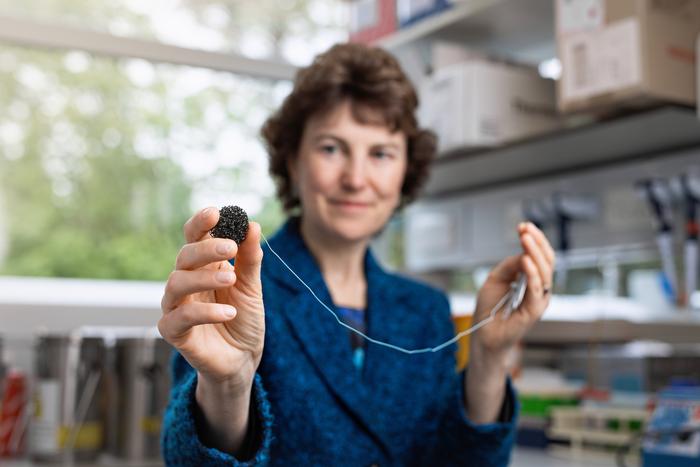 Professor Rebecca Fitzgerald demonstrates the capsule sponge