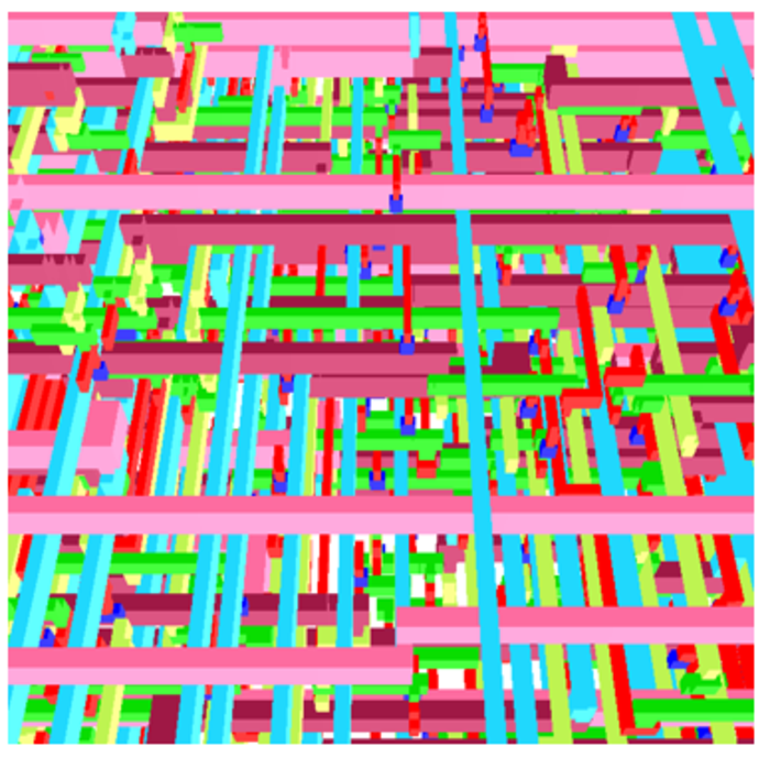 Routed wires in an advanced-technology chip design