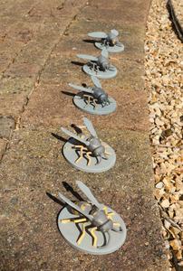 3D printed models of a common wasp. The model in front is life-sized.