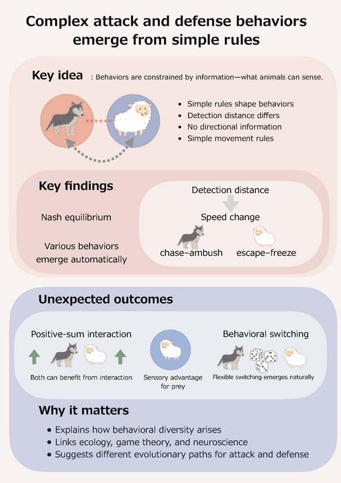 How Simple Sensing and Movement Rules Generate Diverse and Stable Predator–Prey Behaviors