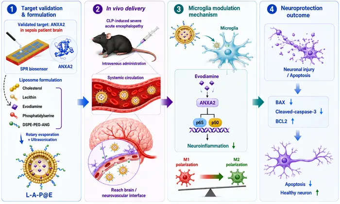 Microglia-targeted evodiamine-loaded liposomes alleviate sepsis-induced brain inflammation.