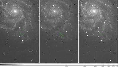 The Arrow Marks PTF 11kly in Images Taken on the Palomar 48-inch Telescope
