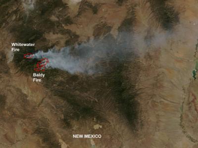 Baldy and Whitewater Fires, New Mexico -- Seen by NASA Satellite