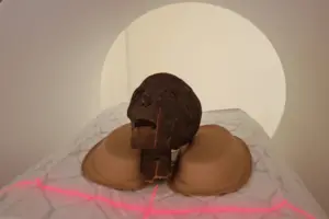 Egyptian female mummy head in photon-counting CT
