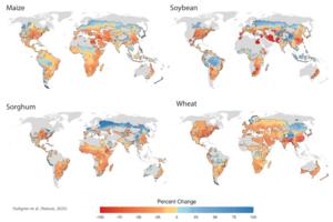 Maps showing changes to crop production
