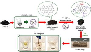 Mechanochemical functionalization of biochar for providing new eco-sustainable hydrophobic coating