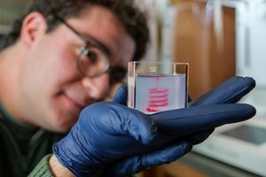 Jonathan Makhoul with 3D printed liver tissue