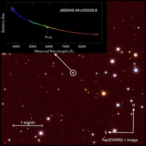 Example of the completely featureless optical spectrum of the BL Lac known as J065046.49+250259.6